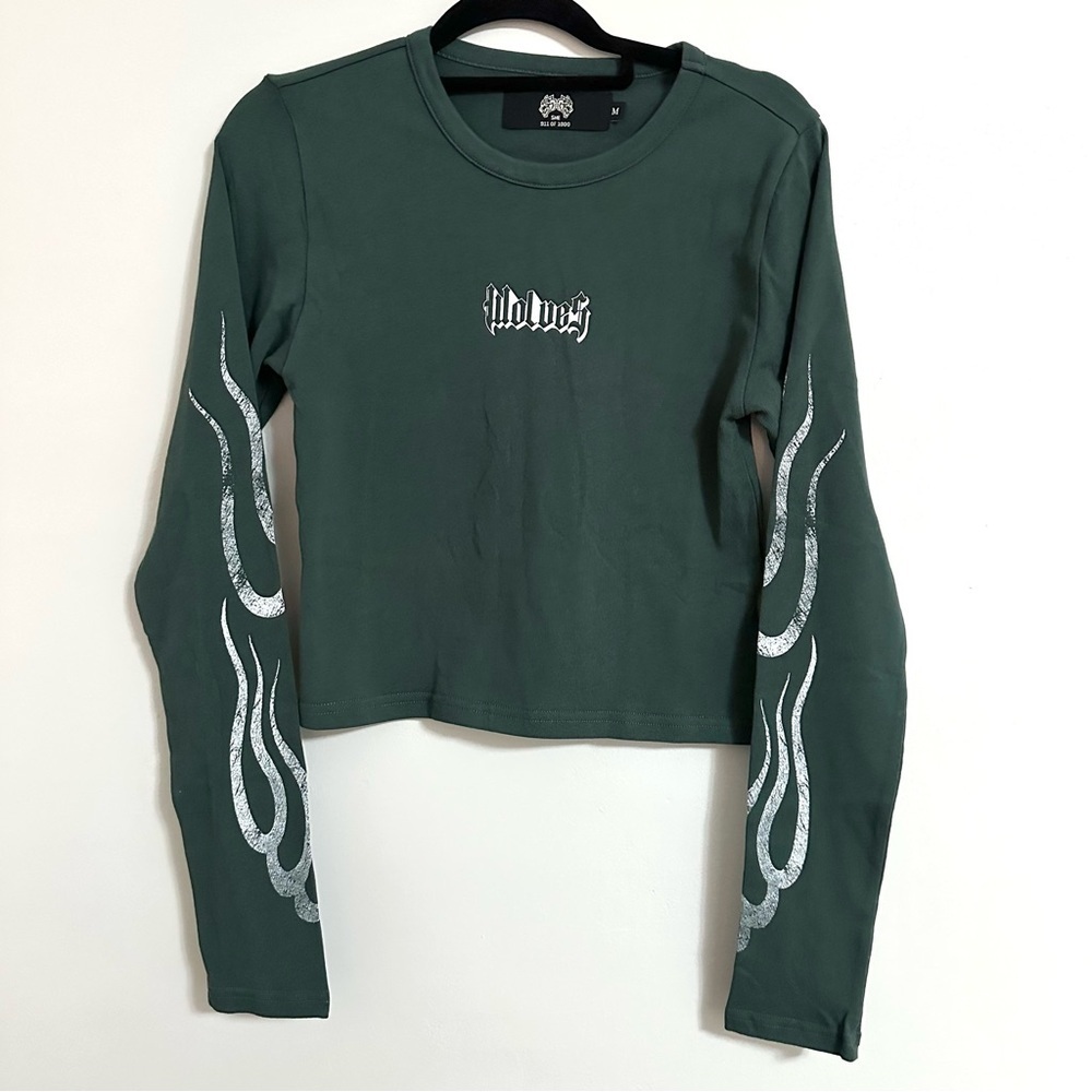 Darc Sport Infernal Flame Cropped Thermal Wolves long-sleeve top, Green | Medium